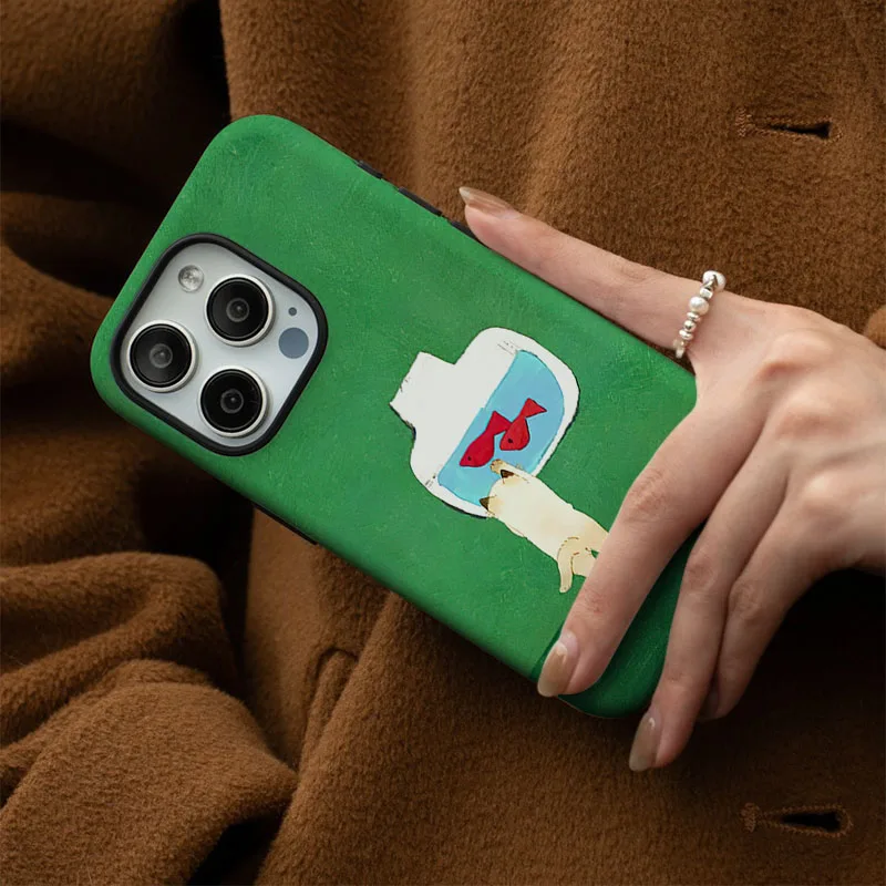 Cartoon Cat Protective Phone Case with 2-in-1 Film Shell