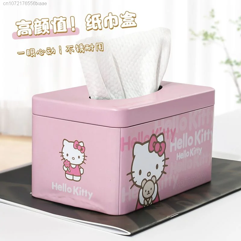 Sanrio Hello Kitty Tissue Case Cartoon Cute Home Restaurant Dormitory Accessories Desktop Decoration Napkin Paper Box Canister 5
