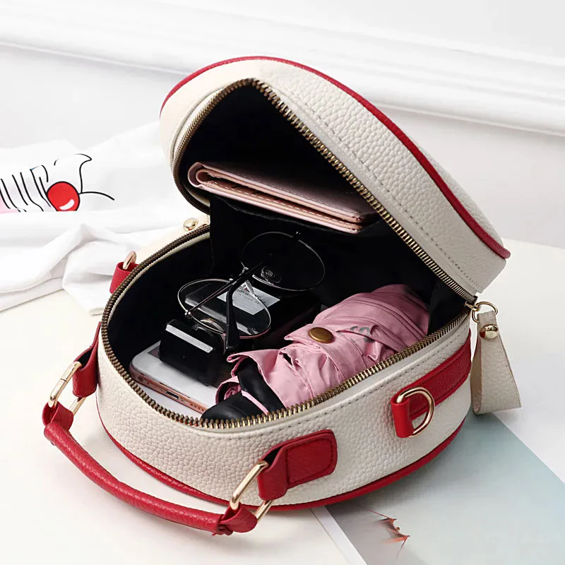 Litchi Pattern Contrast Color Cherry Small Backpack 2024 New Women's One-shoulder Messenger Mobile Phone Bag
