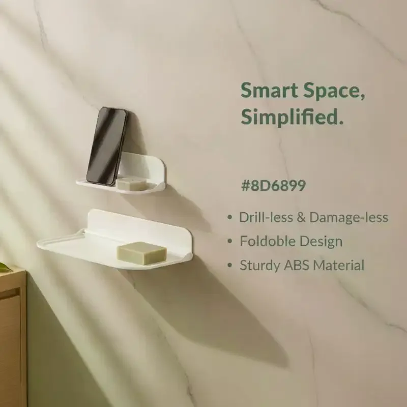 1/2Pcs Wall Mounted Folding Storage Shelf No Drilling Installation Waterproof For Bathroom Kitchen Storing Small Daily Items