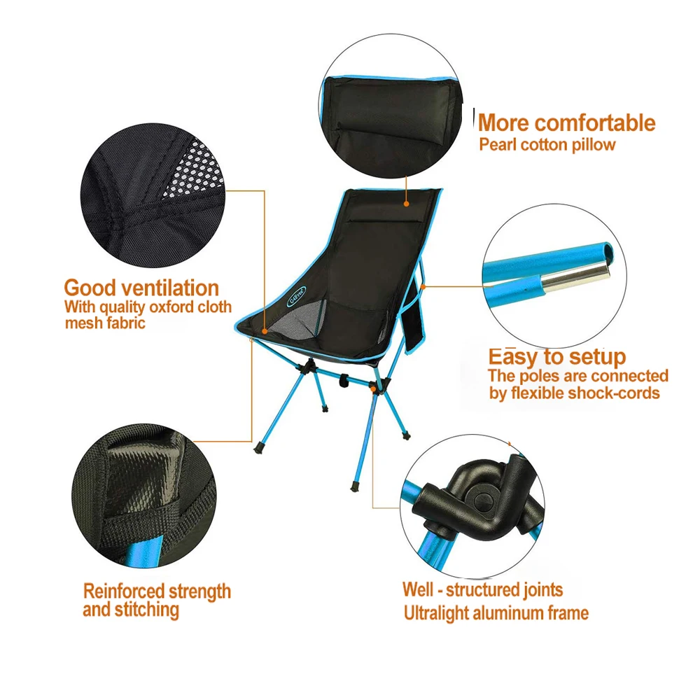 Portable Beach Chair Folding Lounge Backrest Camping Chairs Carry Bag Lightweight Fishing Picnic Travelling Tools