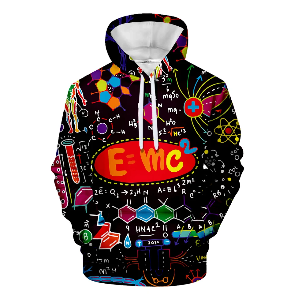 

New Men's and Women's 3D Graffiti Math, Physics and Chemistry Prints Hoodie Fashion Harajuku Street Oversized Hoodie