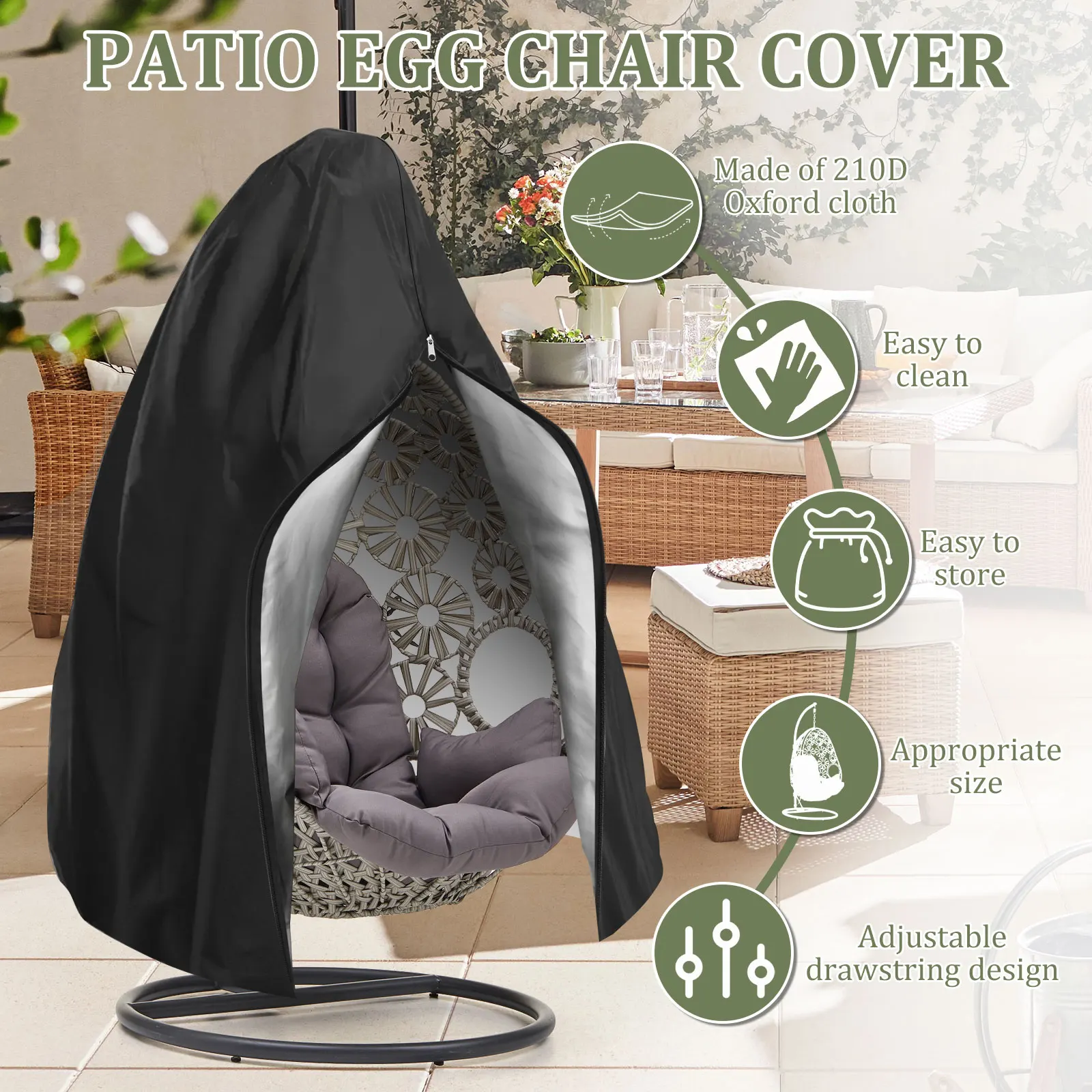 800d Egg Chair Cover With Zipper 2 Pack Outdoor Wicker Egg Chair Cover Heavy Outdoor Egg Chair Hanging Chair Cover | United Kingdom