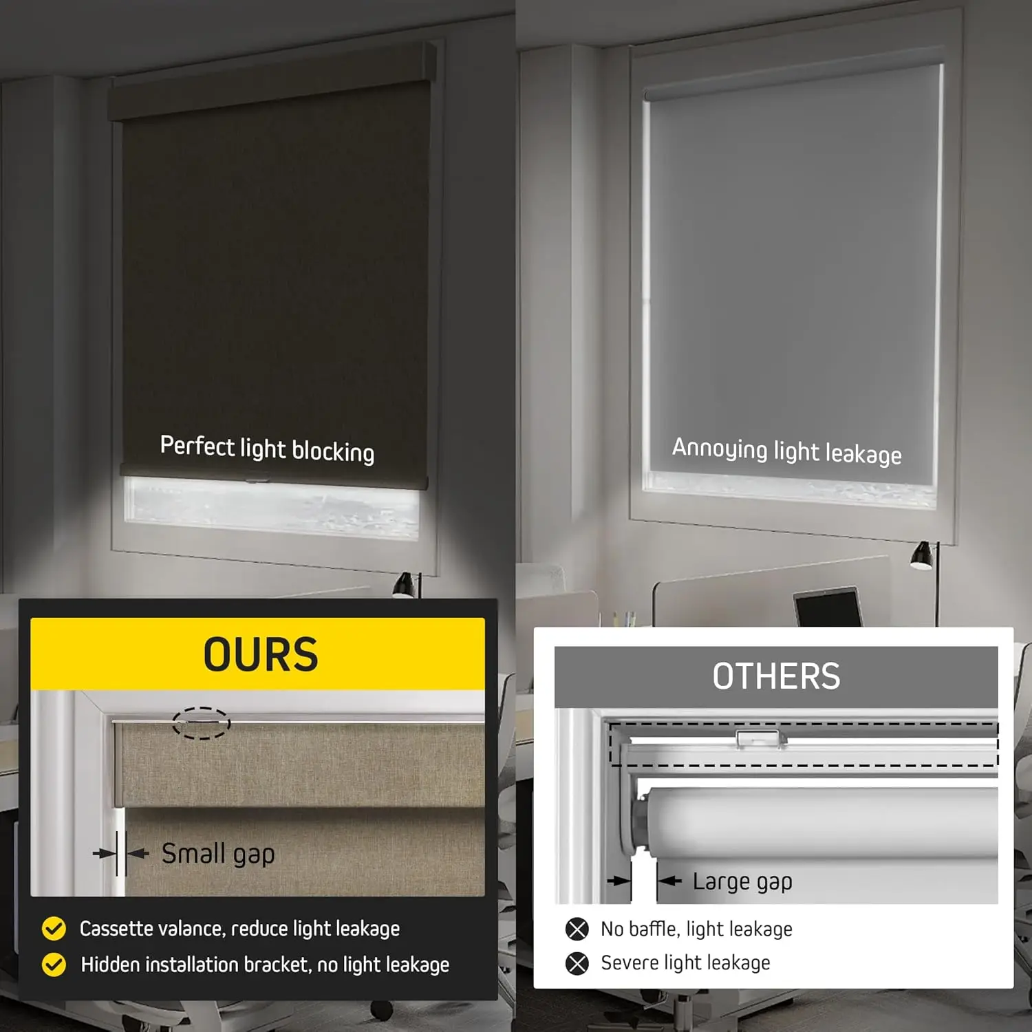 100% Blackout Artificial Linen Cordless Roller Shades for Indoor Windows, Roller Blinds for Home, for Window Size 58" W × 72" H 4