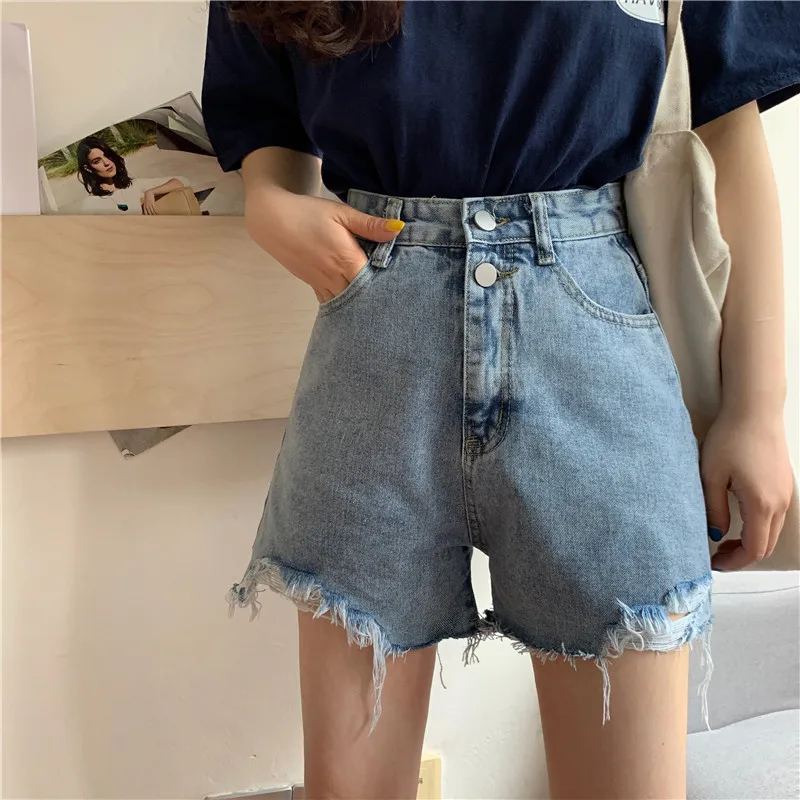 2021 Summer New High Waist Jeans Shorts Women Loose Thin A-line Wide Leg Pants Hot Pants Button Tide Fashion Denim Shorts Female zara shorts