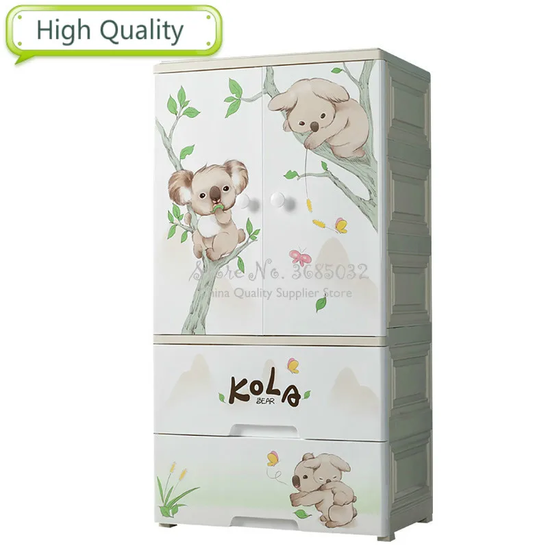 

Thick Plastic Clothes Storage Cabinet with Door Baby Kid's Wardrobe Storage Drawer Combination Locker PP Drawers for Clothes