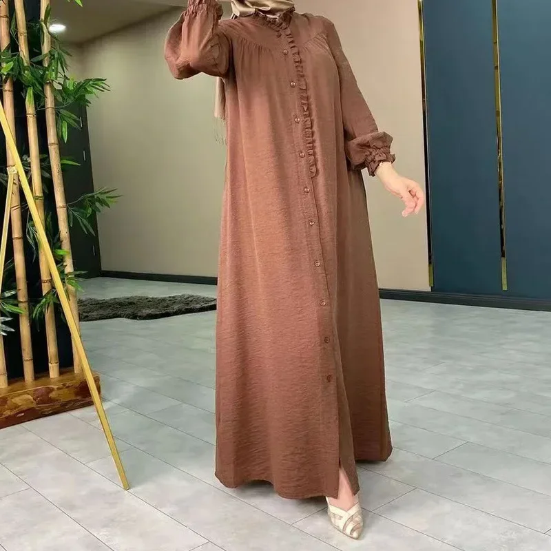 casual Muslim Dresses for Women Dubai Kimono Abaya with Buttons Robe Longue Islam African Clothing Turkey Modest Dress Vestidos