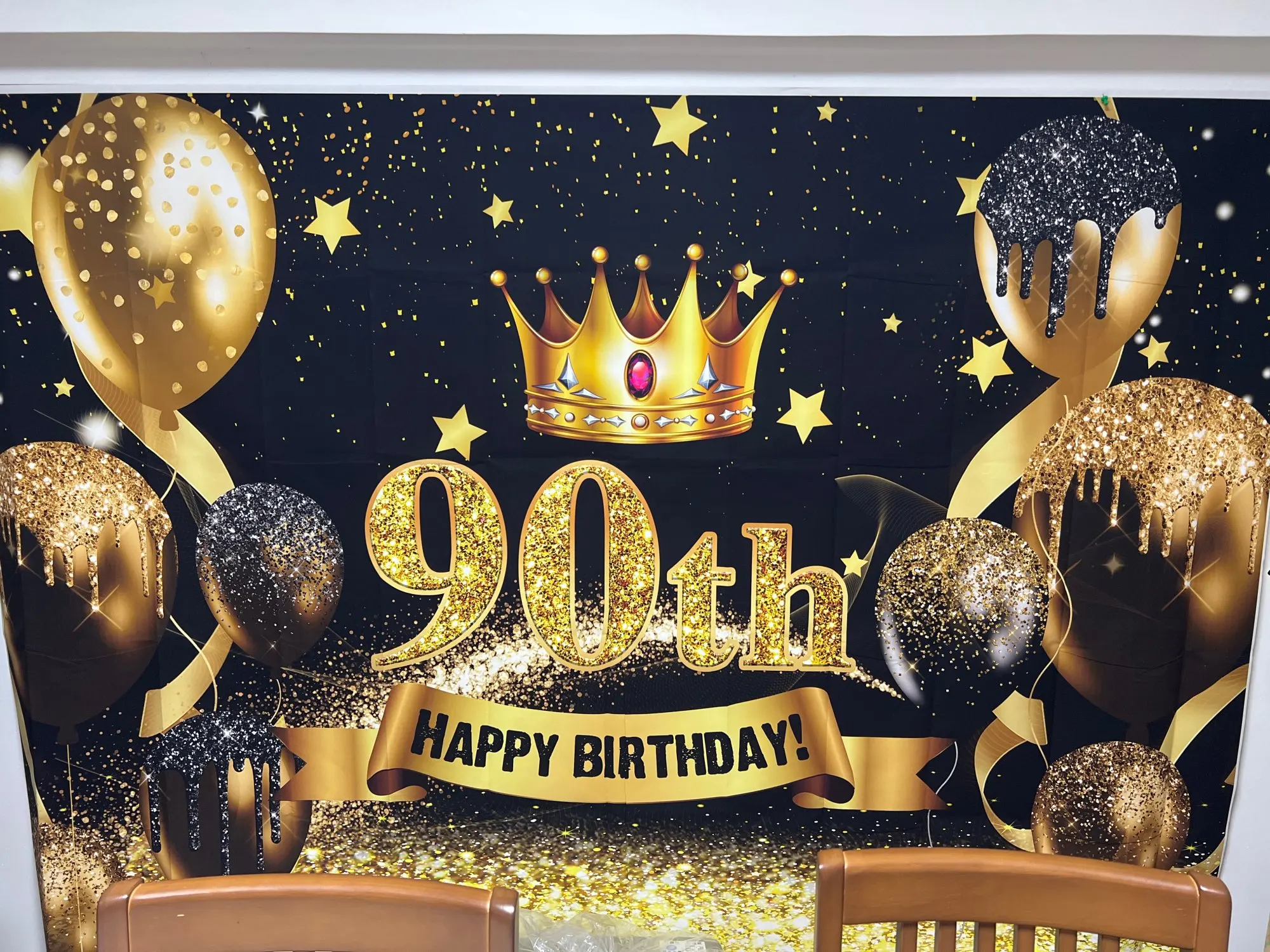Photo Backdrop Adult Happy Birthday Party Decor Glitter Golden Balloon Wedding Customize