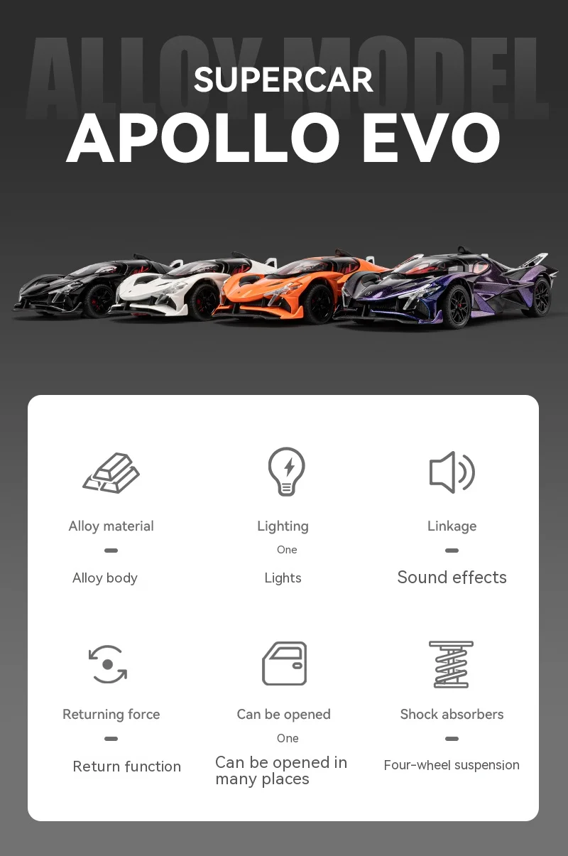 1:24 Apollo Project EVO Supercar Metal Alloy Diecast Toy Car Model