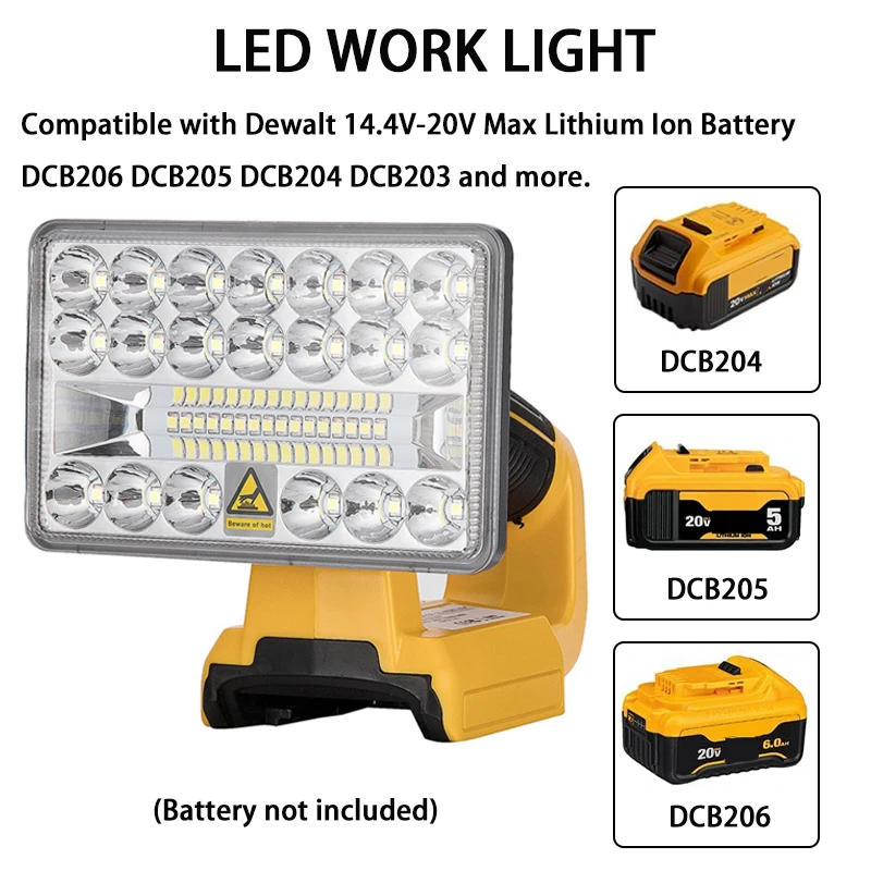 2000 lumen LED Arbeit Licht für DEWALT 18V 20V Lithium-Batterie DCB201  DCB200 mit USB Indoor Outdoor Scheinwerfer werkzeug Beleuchtung