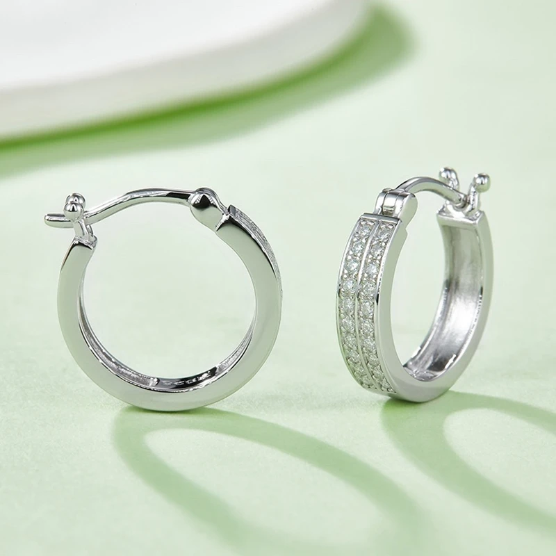 

0.24ct melee 1.1mm diamonds diamond jewelry women earring plated white gold 925 hoops hoop earrings sterling silver moissanite
