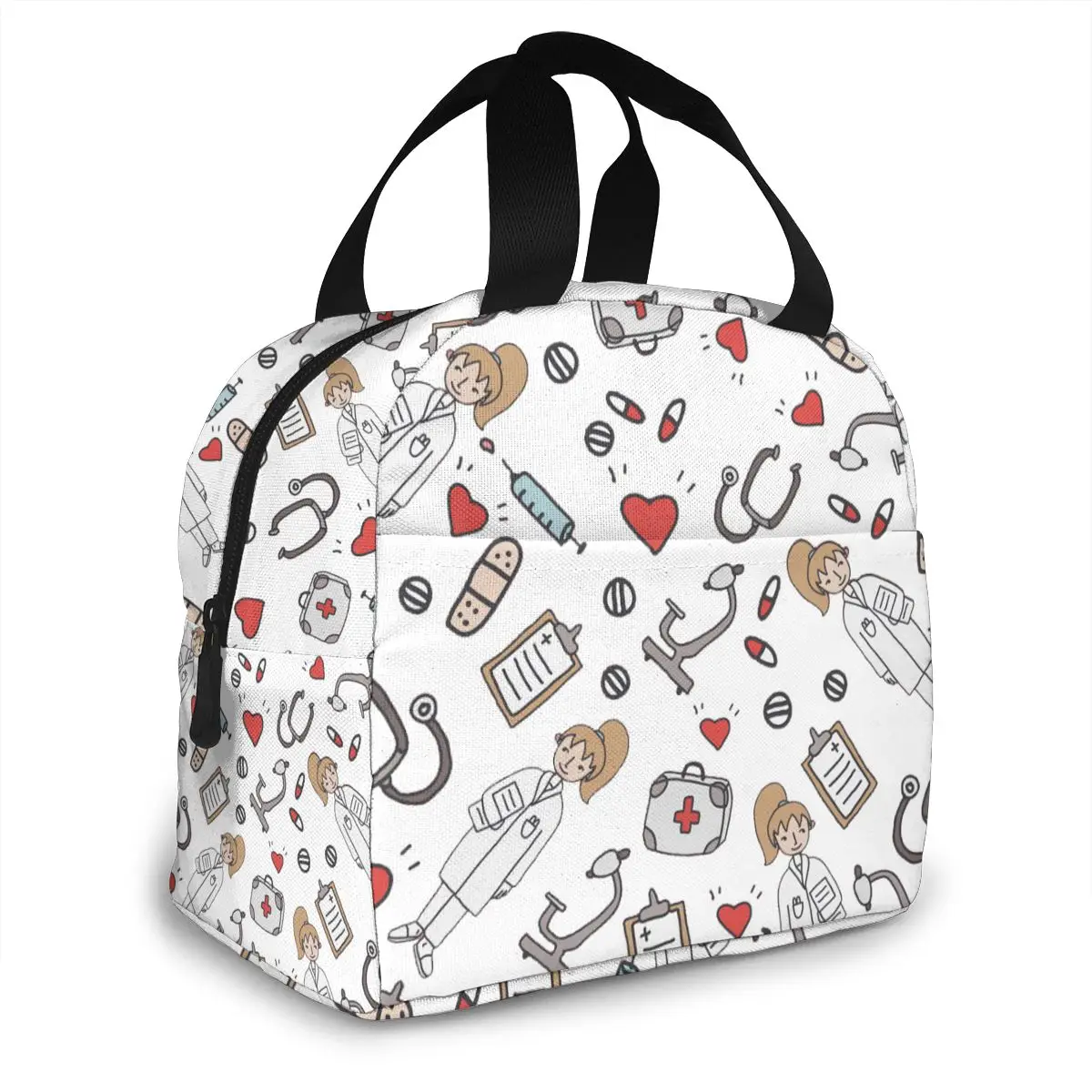 

Cute Lunch Bag Cartoon Nurse Print Lunch Box Picnic Tote Cloth Small Handbag Pouch Container Food Storage Bags For Office Lady