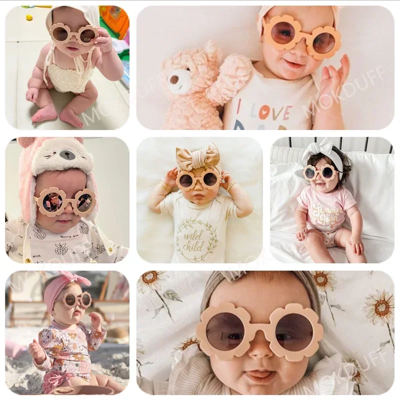 Kids Sunglasses 0-3 Years Polarizrd with Belt Flexible Durable Round Flower Silicone Frame Mirrored UV400 Lens Eyewear
