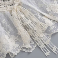 Châle en dentelle florale brodée pour femme, col faux amovible, grande écharpe plissée en mousseline de soie, nœud papillon à lacets, capelet élégant 3
