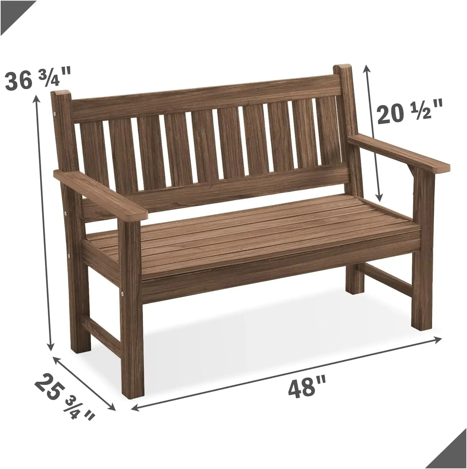 NEW-Outdoor Bench, 2-Person Garden Bench, Poly Lumber Patio Bench for Outdoors, Porch, and Park (Brown)