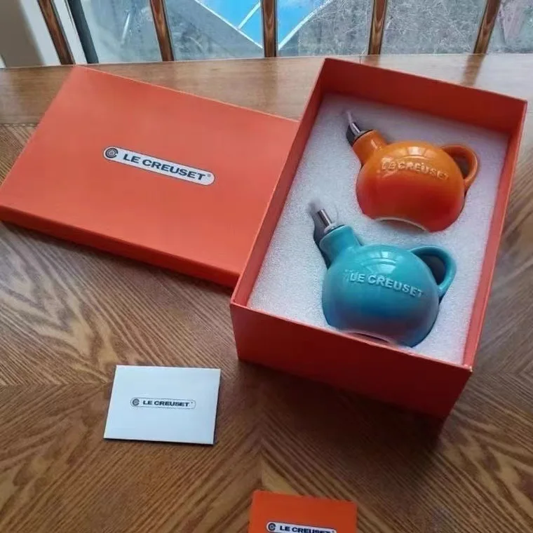 Premium Le Creuset Oil Bottle Set of 2, Colorful Gradient Ceramic, Leak-Proof Pourer for Olive Oil, Soy Sauce, Vinegar