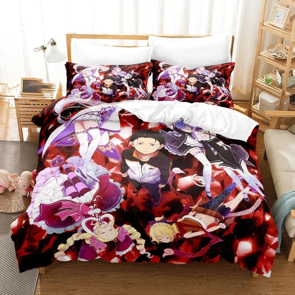 Anime Re Zero Bedding Emilia Rem Set Duvet Cover Bedroom Comforter Covers Single Twin King ​Size Quilt Cover Home Textile 2/3PCS 5