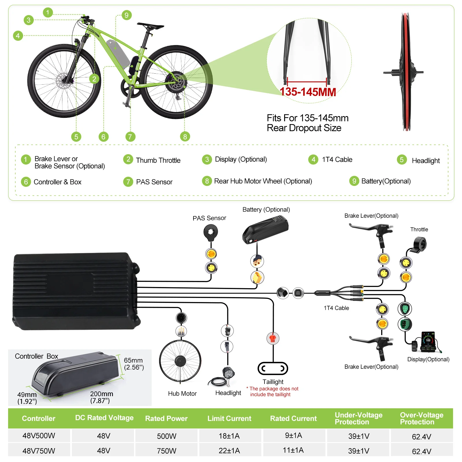 Varstrom 125XVH 500W Hinterradnabenmotor 20-29Ebike Kit Getriebe Bürstenloses Elektrofahrrad Fahrrad Umbausatz 13Ah 20Ah Batterie – Detail 6