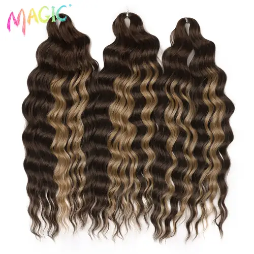 Anna Synthetic Hair 24 Inch Water Wave Braiding Hair Extensions Ombre Blonde Deep Wave Afro Curl Twist Crochet Hair for Women - Image 22