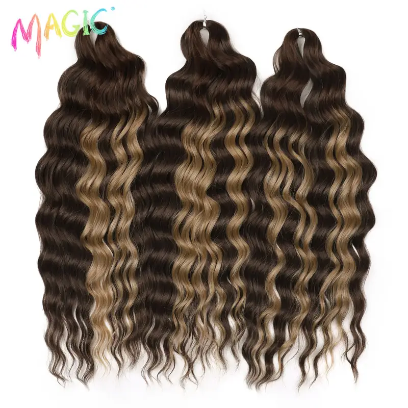 Anna Synthetic Hair 24 Inch Water Wave Braiding Hair Extensions Ombre Blonde Deep Wave Afro Curl Twist Crochet Hair for Women - Image 22