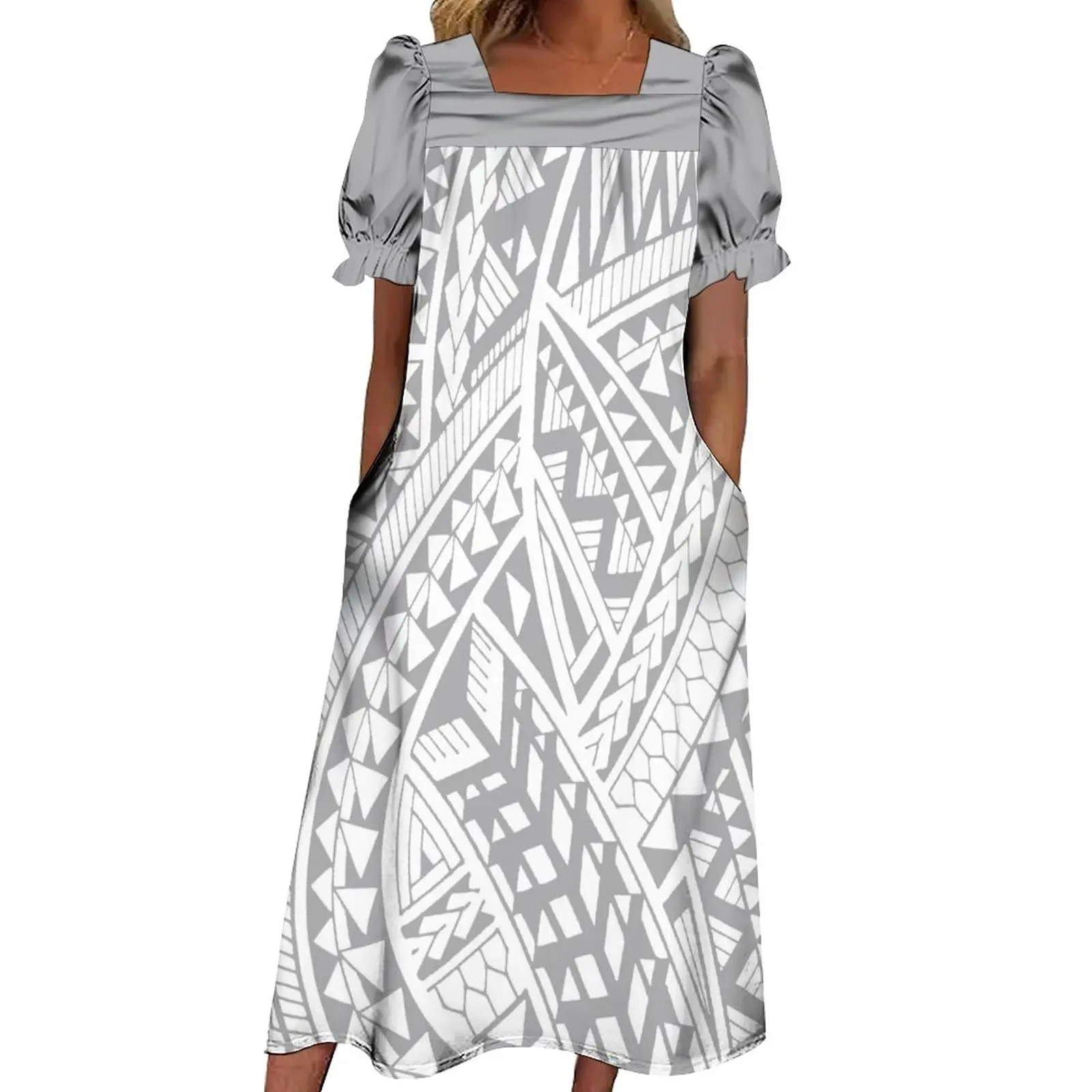 

2023MUMU летнее Повседневное платье с коротким рукавом, женское платье, полинезийское винтажное длинное платье с принтом и карманами, Новинка