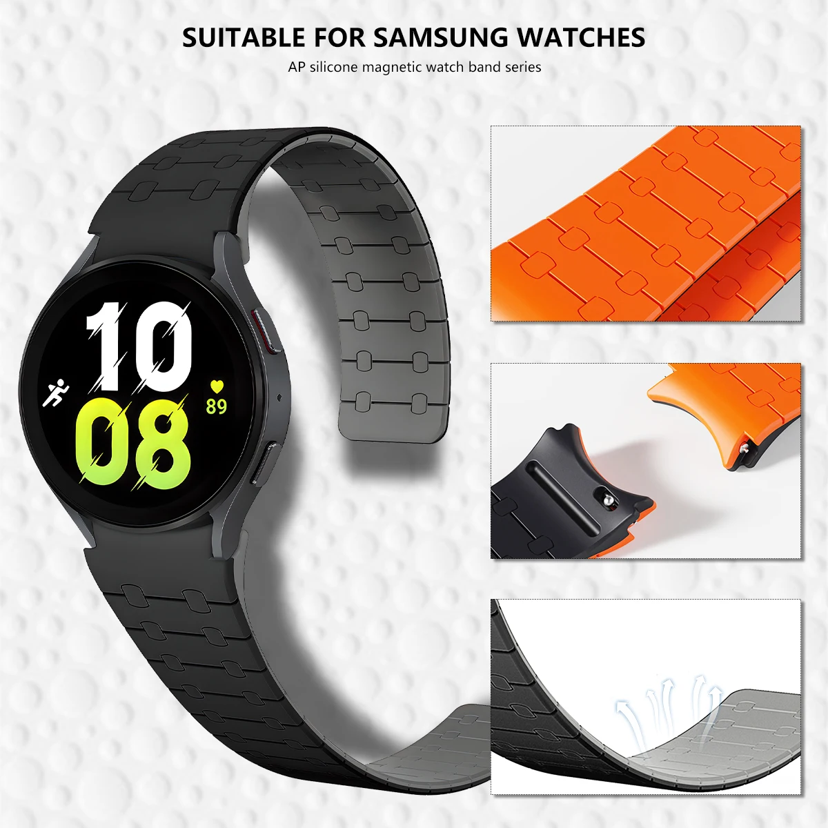 Premium 20mm No Gaps Magnetic Silicone Watch Band Bracelet