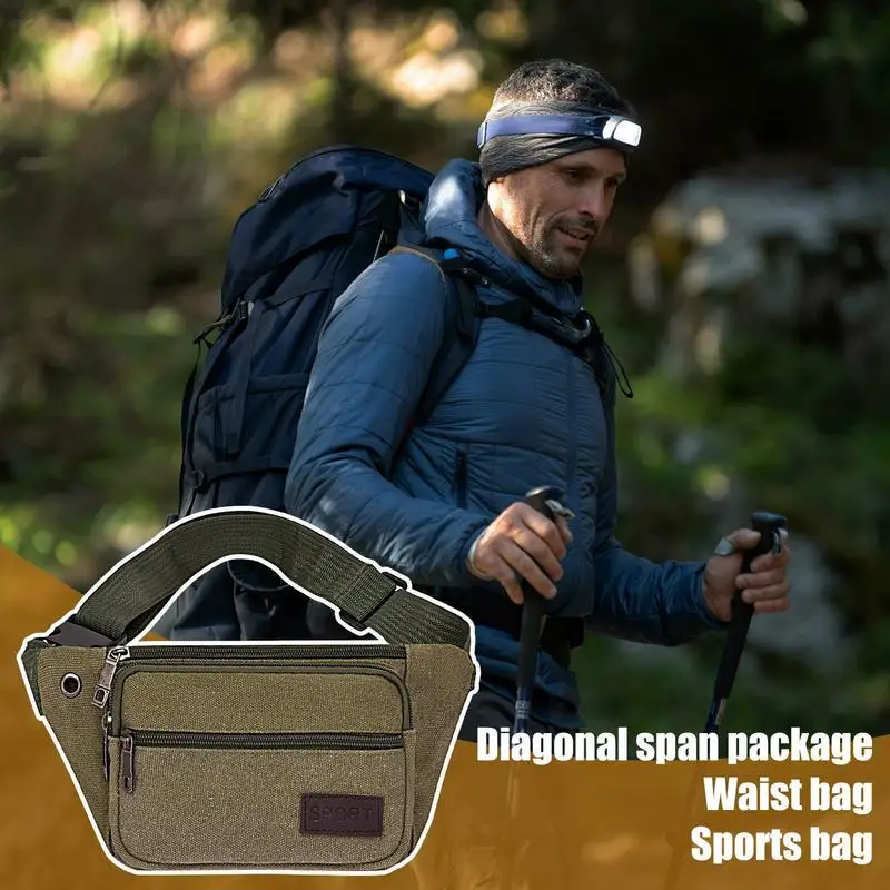 Outdoor Waist Bag Canvas Waist Bag Outdoor Sports Multifunctional Male Waist Pack High Durable High-capacity Portable Phone Purse