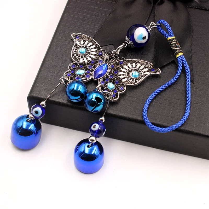

Blue Wind Chimes Bells Moons Butterflies Turkey Style Devil's Eyes Car and Bag Decorations Garden Hangings 1Pc