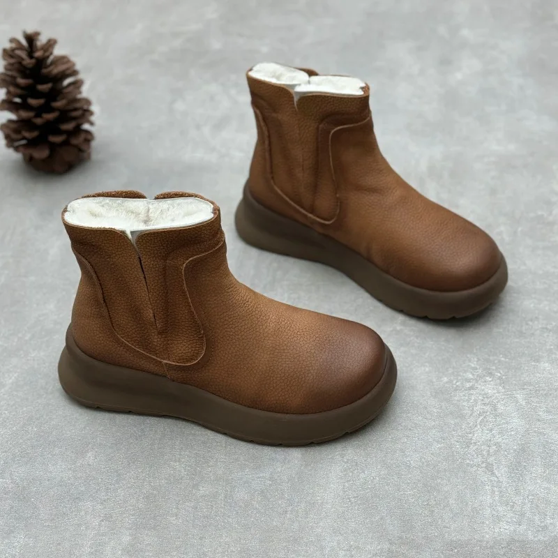 Johnature 2025 Autumn Winter Fashion Red High Heels, Handmade Genuine Leather main image 1