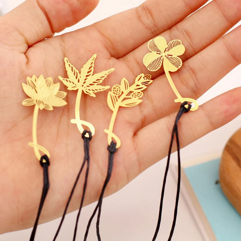 Gold Color Copper Mimosa Lotus Maple Leaf Clover Bookmark Metal Bookmarks Stationery Office School Supplies Papeleria Book 1Pcs