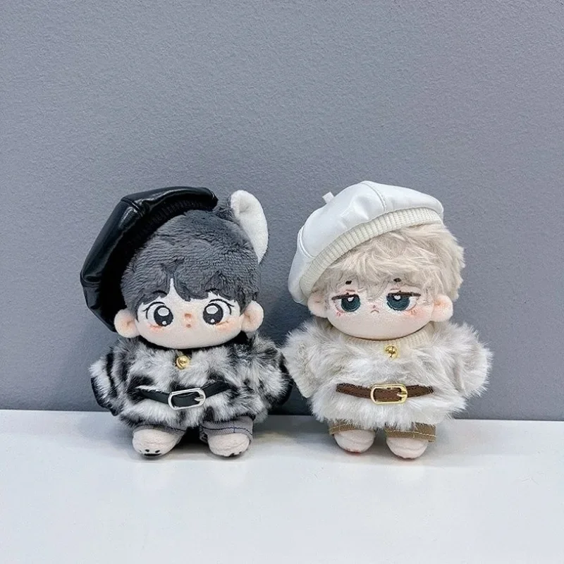Baby clothes 10cm, 20cm, 15cm, Leopard Rich set, cotton doll clothes, rabbit fur top, leather beret 4