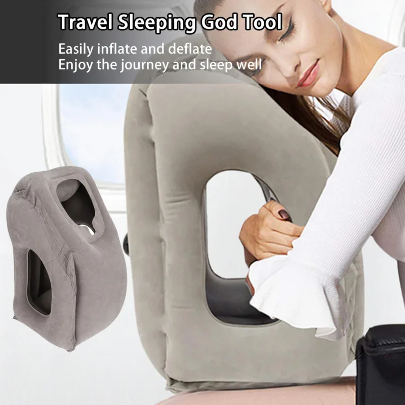 Inflatable Pillow Travel Sleeping Bag Portable Cushion Head Neck Rest Airplane Nap Hug Office Lunch Break Lumbar Support