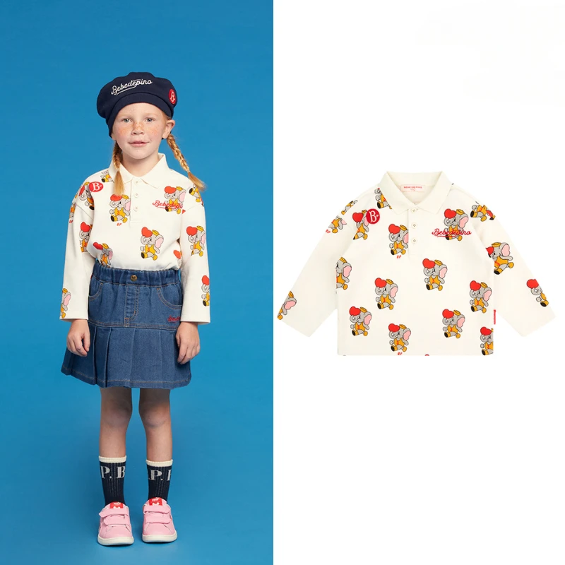 

(Spot) Spring 2024 cartoon lapel thick T-shirt for boys and girls