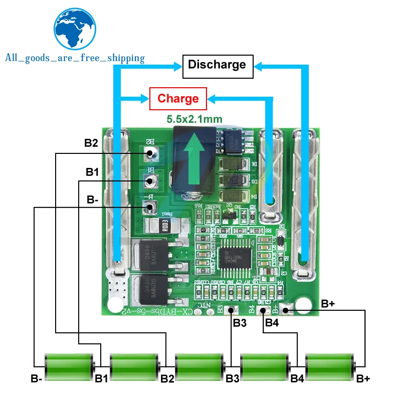 Scheda Di Protezione BMS Per Batteria 5S Agli Ioni Di Litio 18,5V/21V 15A, Per Utensili Elettrici E Batterie 18650
