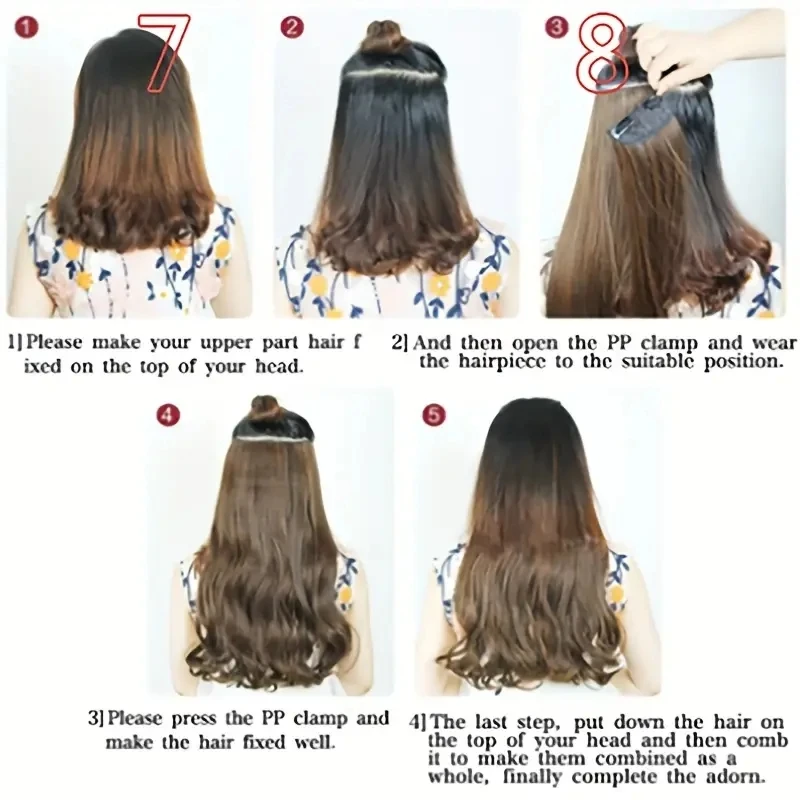 One Piece Clip Hair 5 Clip Color Highlight Long Wavy Hair Piece Seamless Extension 18 Inches Halloween Christmas