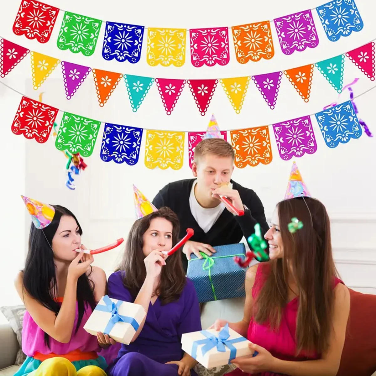 Party Decorations Mexican Theme Party Favors Decoration Pattern Square Banner Paper Flags Day of The Dead Halloween