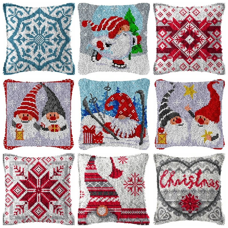 Christmas Latch Hook Rug Kits Pillows Smyrna Package Carpet Embroidery Latch Hook Kit DIY Cross Stitch Pillow Knooppakket