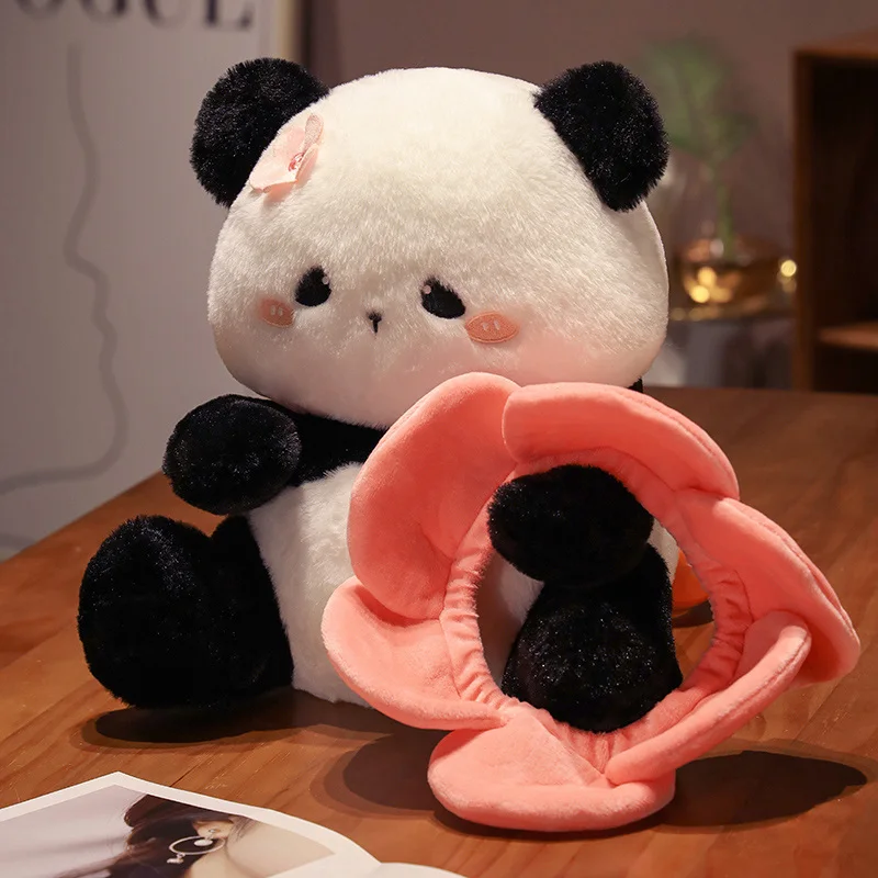 13/30/50cm Funny Cute Fluffy Panda Plush Dolls Cartoon Panda Wearing Pink Flower Plushies Toys Kawaii Room Decor for Girls Gifts evelyn tripp wearing pink постер