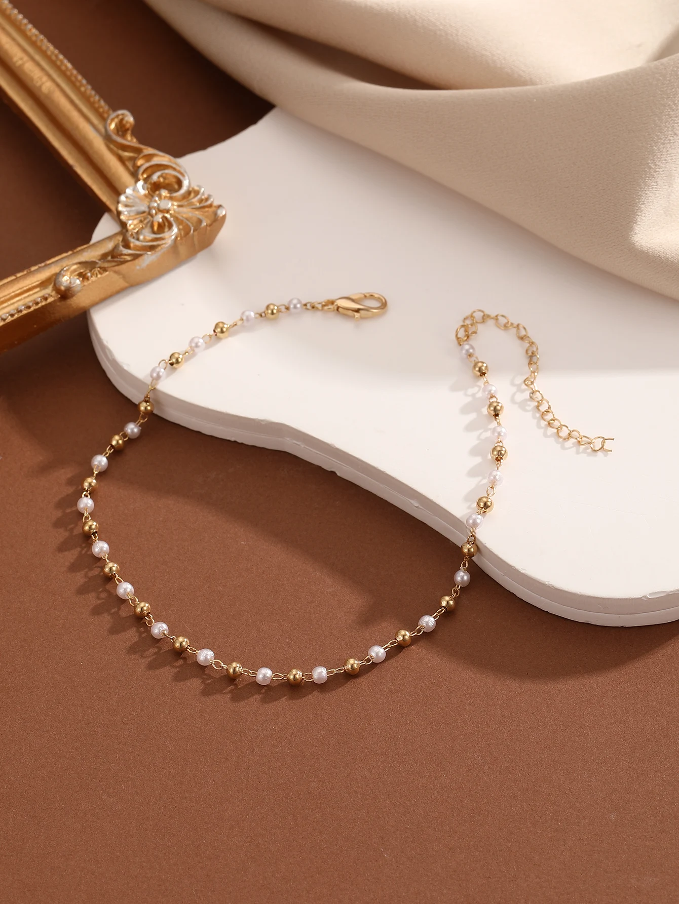 Ankle Chains Bead Bracelet Beads Anklet Imitation Pearl Beads Chain Anklet for Women Girls Fashion Accessories