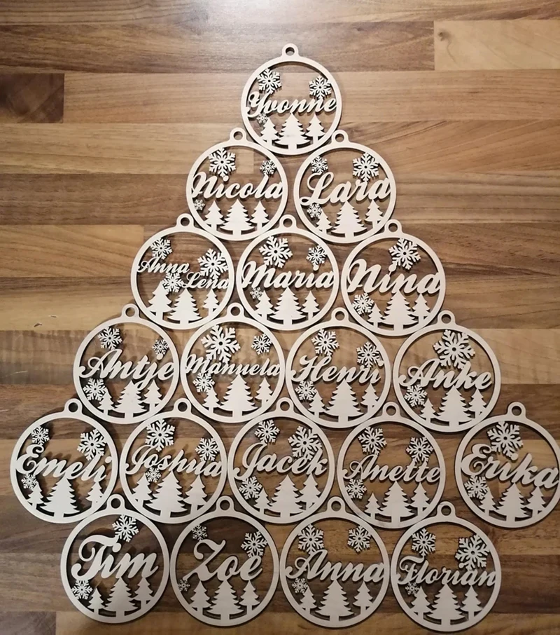 CHRISTMAS Snowflakes Custom Tree Ornaments Wood Christmas Decoration Pendant Laser Cut Name Christmas Ball Gift