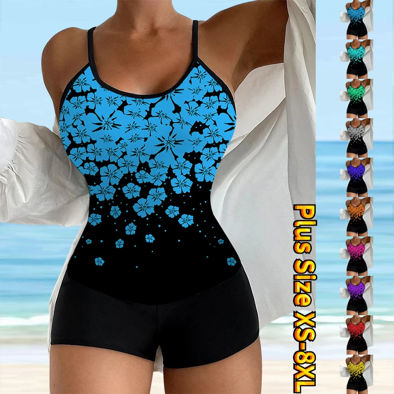 

Summer Loose Tankini Swimsuit Women Abstract Printing Monokini Bathing Suit Vintage Beach Wear Plus Size Swimwear Bikini Set