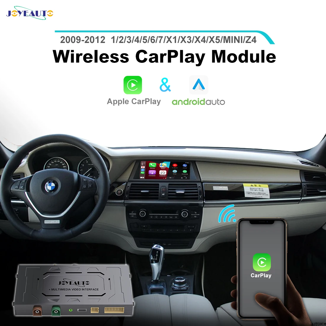 Joyeauto sem fio apple carplay para bmw 2009 2012 cic 1 3 5 6 7 séries