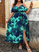 Plus Size Women's Summer Casual Vacation Dress Luxury Floral Print Off the Shoulder Slip Dresses Curve Clothing - Image 4