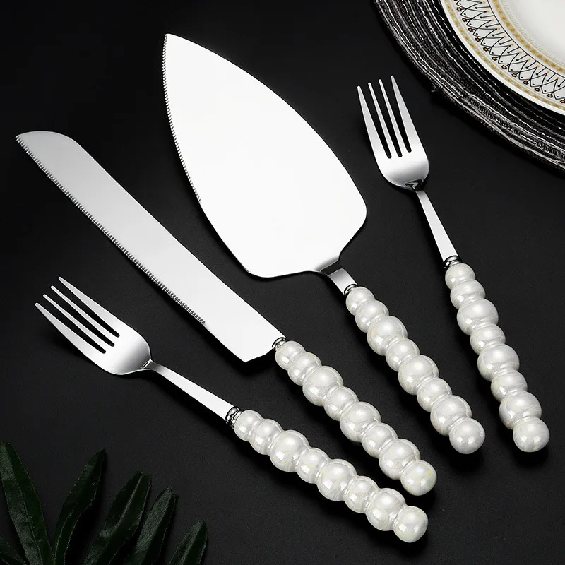 Cheese Knives Set Creative Pearl Ceramic Handle Cake Knife and Spatula Set Steel Stainless Cheese Slicer Pizza Knife Dessert Fork