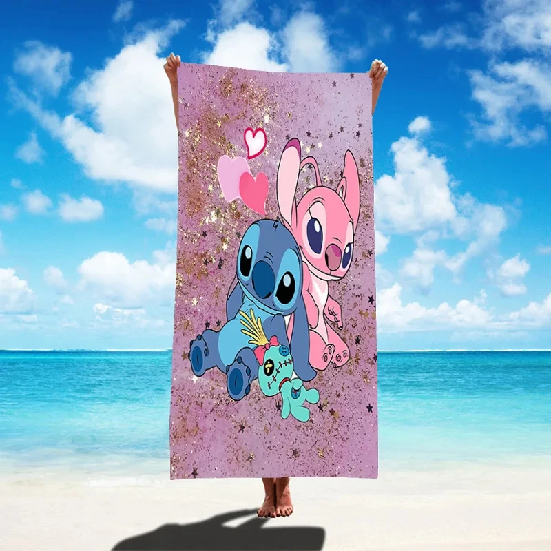 Stitch Kids Beach Towel Bath Towel Anime Figures Lilo & Stitch Absorbent Beach Towels Children Gifts for Swimming Pool Travel