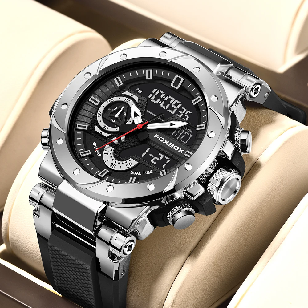 LIGE Men's Waterproof Dual Display Quartz Sports Watch