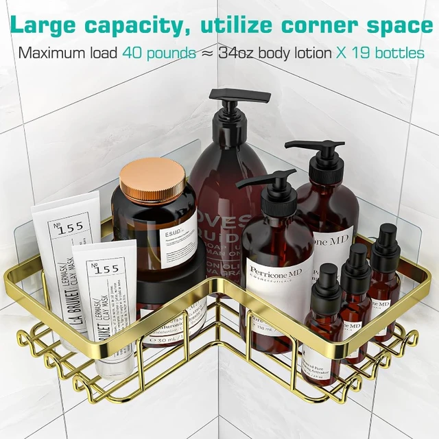 3-Pack Adhesive Shower Caddy with Soap Holder and 12 Hooks,Rustproof  Stainless Steel Bathroom Shower