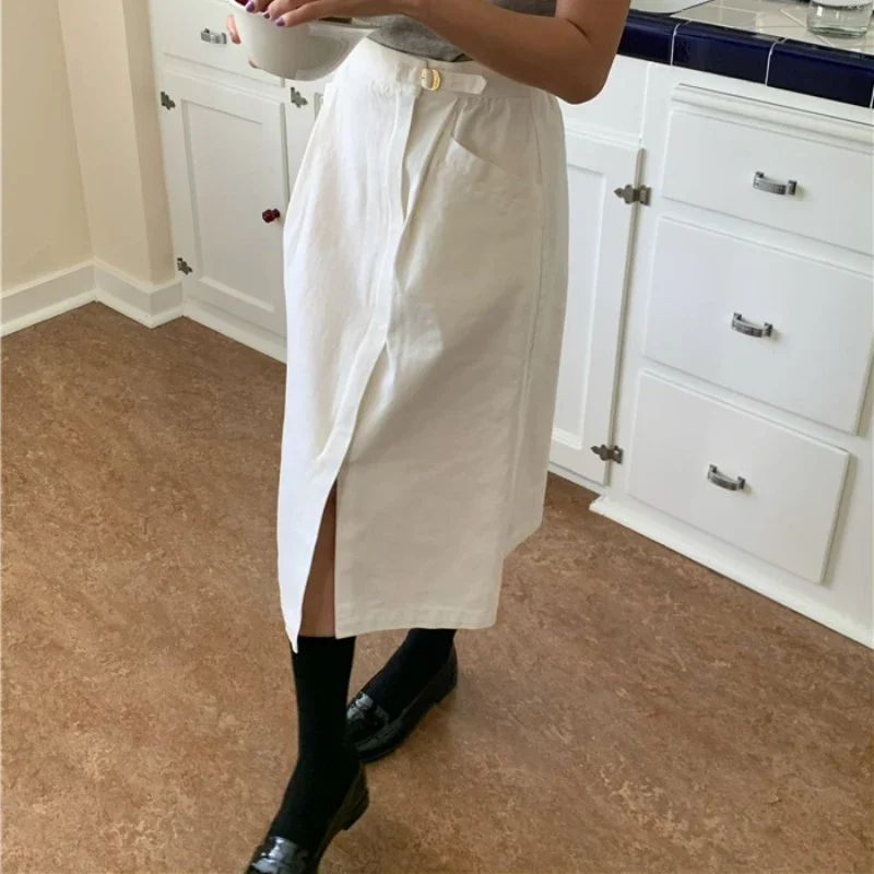 

Женская облегающая юбка средней длины, белая юбка с запахом и высокой талией, весна-лето 2024