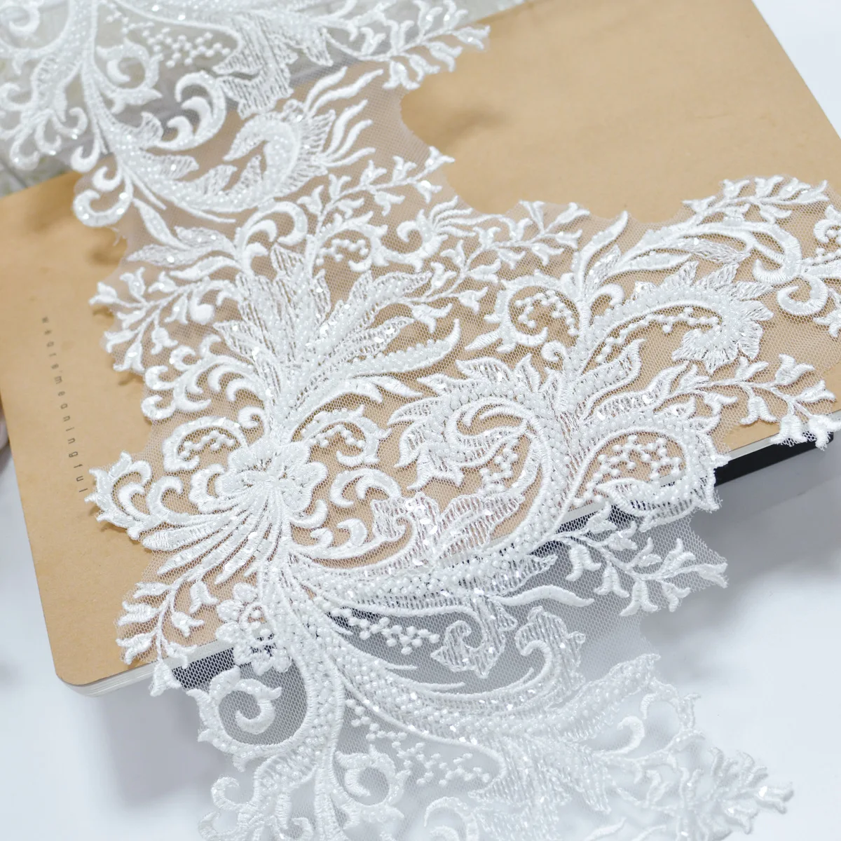 32cm*1yard Fashion sequins beaded lace trimmings for wedding dresses DIY sewing flower embroidered trims