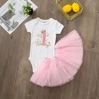 My 1st Birthday Baby Girl Birthday Dress + Bodysuit Set Pink Tutu Cake Dresses + Romper Outfits Girls Summer Clothes Jumpsuit 4